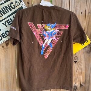 Brown and Pink Short Sleeve Tee with Graphic Design